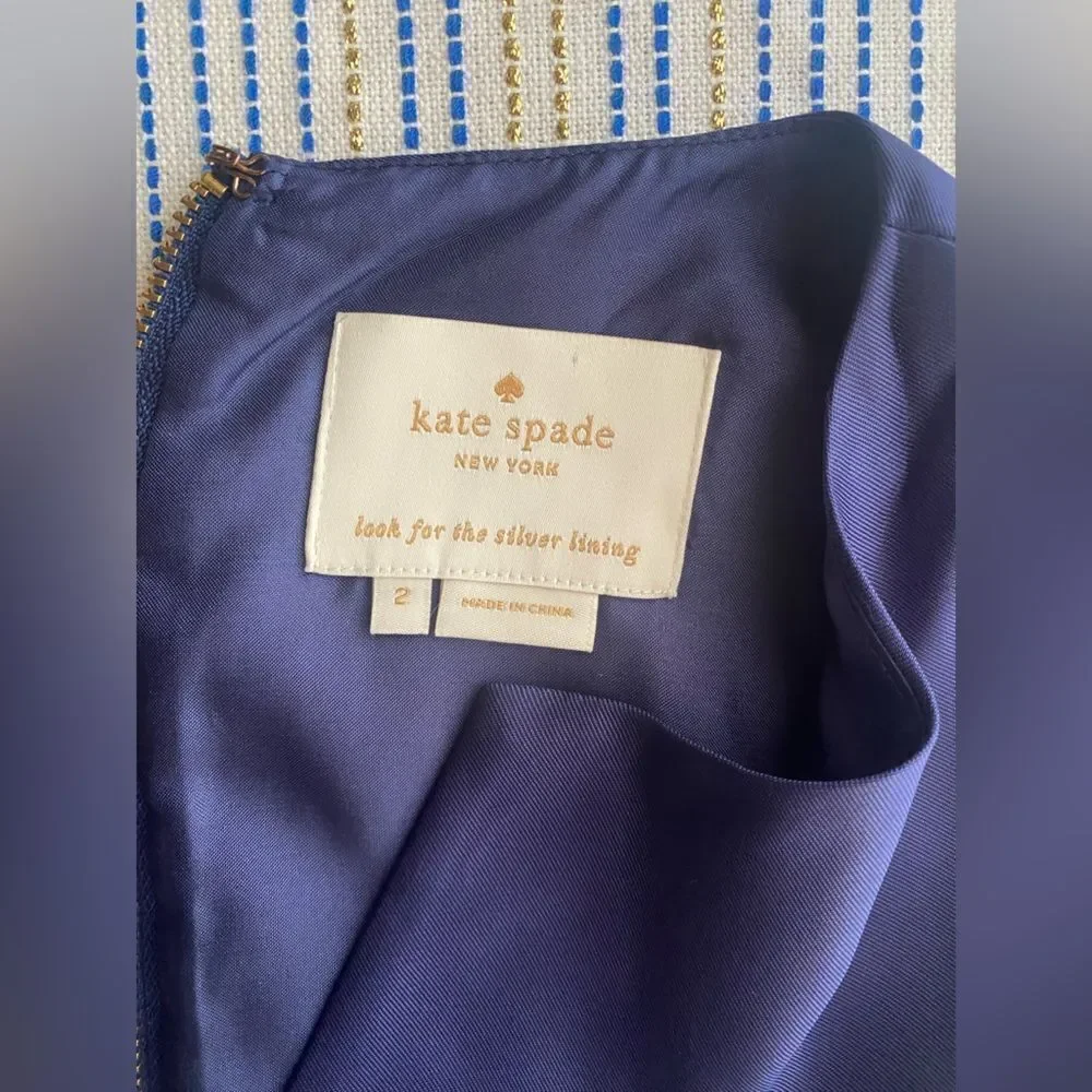 KATE SPADE Navy Blue V-Neck Sleeveless Viscose Sheath Dress SZ 2